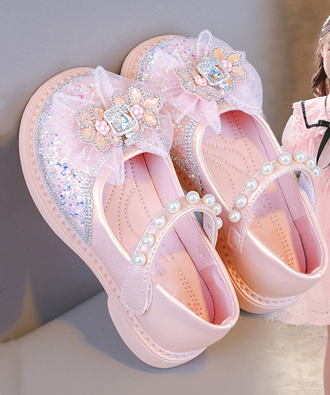 Buckle Shoes Fine Flat Zircon Girls Pearl Pink Strap Crystal