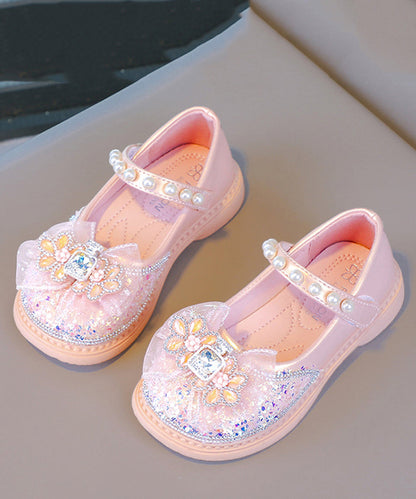 Buckle Shoes Fine Flat Zircon Girls Pearl Pink Strap Crystal