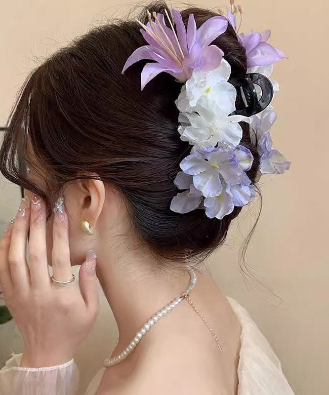 Floral Purple Shark Plastic Fine Clamp Hairpin