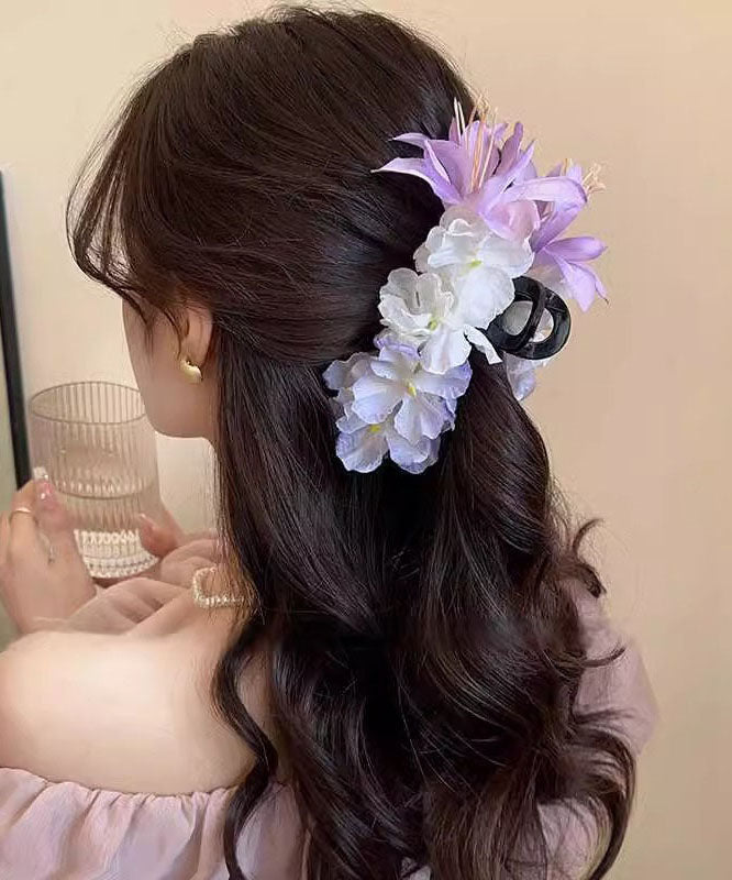 Floral Purple Shark Plastic Fine Clamp Hairpin