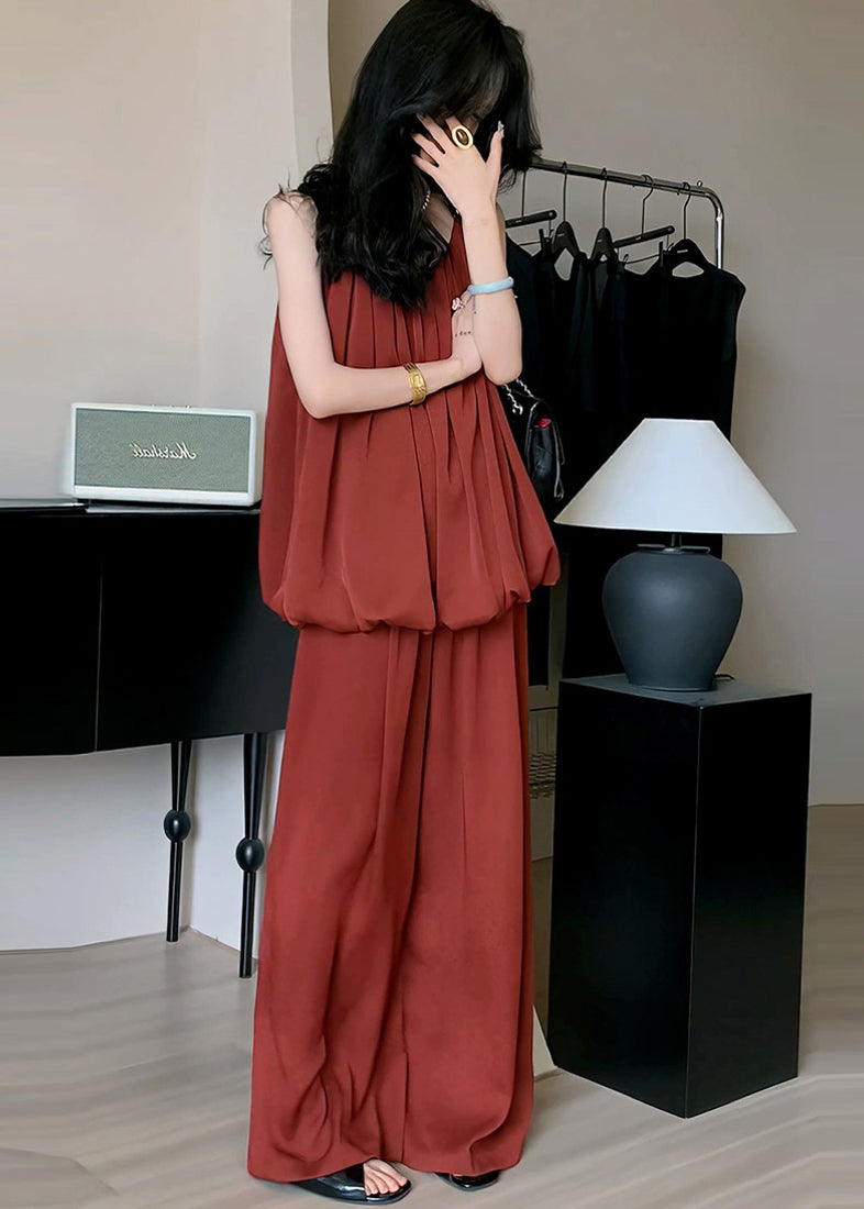 Outfits Shoulder Red Summer Ice Fine Set Piece Cold Silk Two