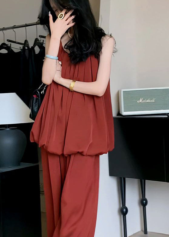 Outfits Shoulder Red Summer Ice Fine Set Piece Cold Silk Two