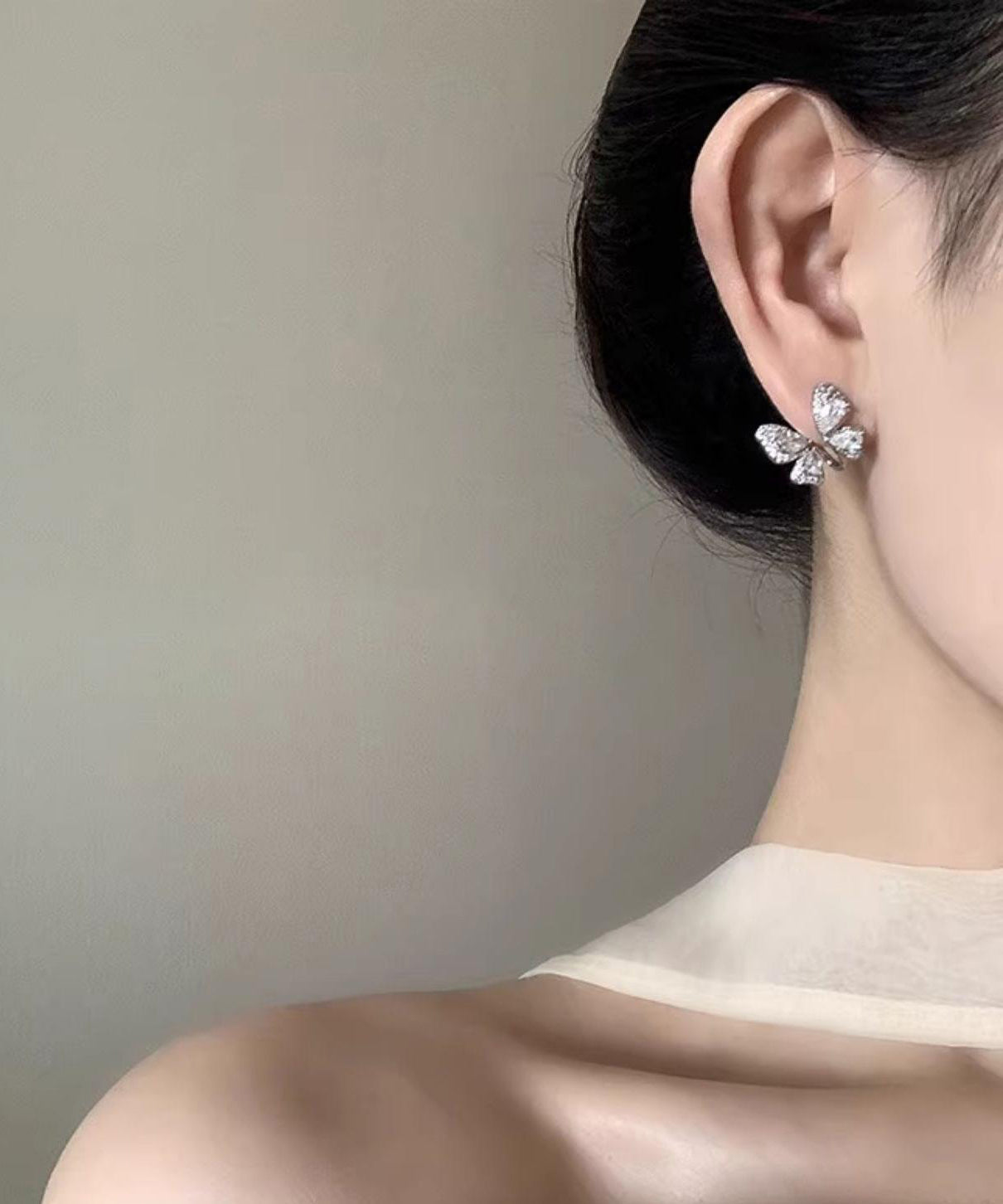 Silk Stud Fine Butterfly Zircon Alloy Copper Earrings
