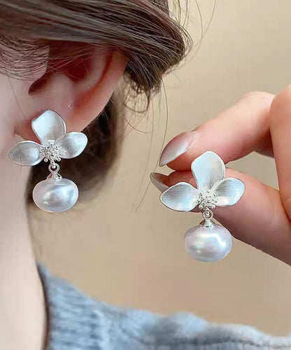 Pearl Drop Silk Fine Earrings Overgild Floral Copper