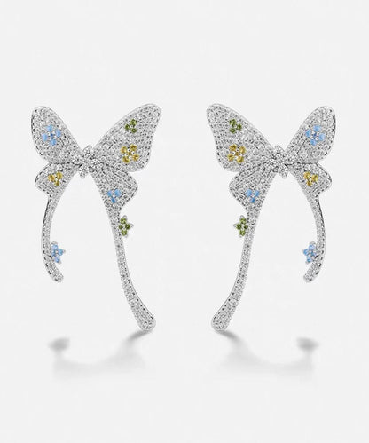 Butterfly Overgold Stud Fine Silk Copper Earrings Zircon