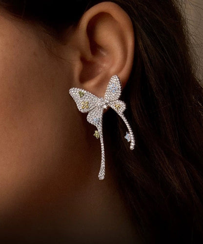 Butterfly Overgold Stud Fine Silk Copper Earrings Zircon