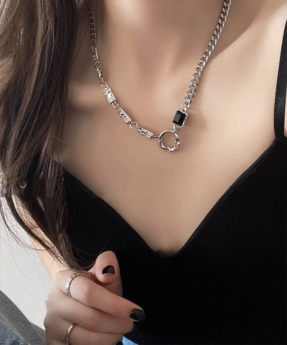 Stainless Zircon Steel Silk Asymmetrical Fine Lariat Necklace