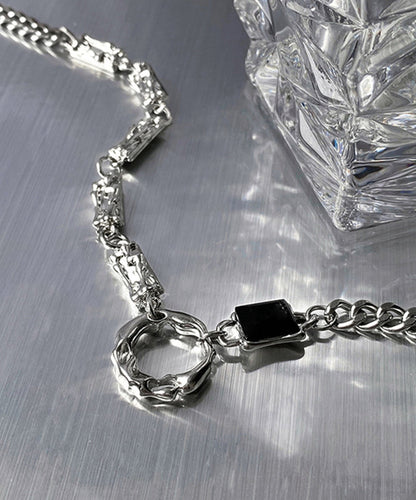 Stainless Zircon Steel Silk Asymmetrical Fine Lariat Necklace