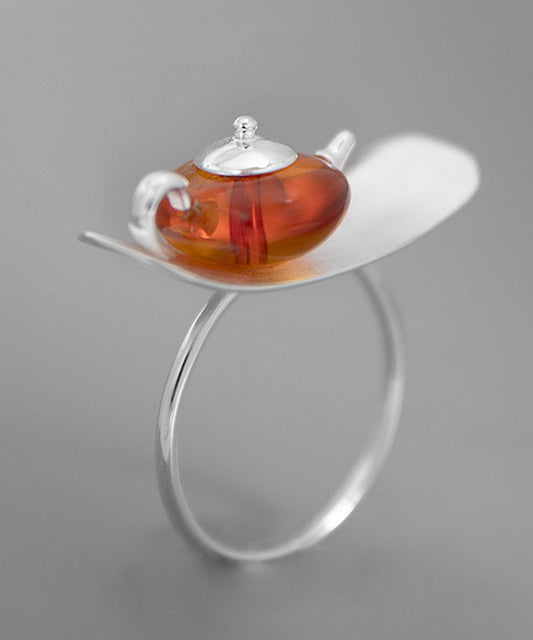 Fine Silk Sterling Silver Amber Teapot Rings II023