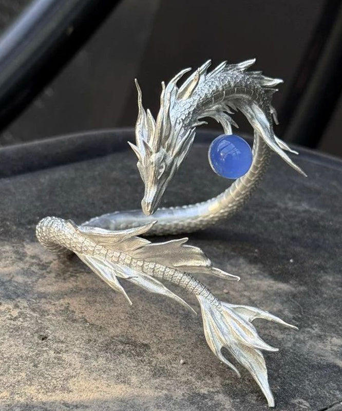 Silk Stone Fine Gem Cuff Shaped Sterling Dragon Silver