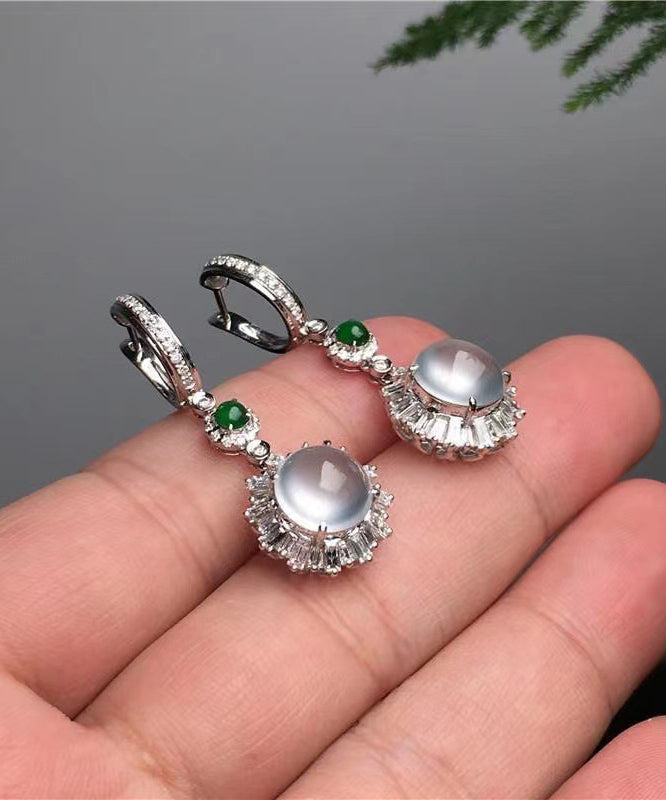 Fine Silk Sterling Silver Jade Glass Drop Earrings AC1080