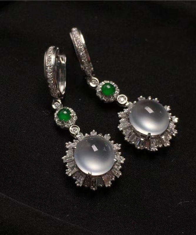 Fine Silk Sterling Silver Jade Glass Drop Earrings AC1080