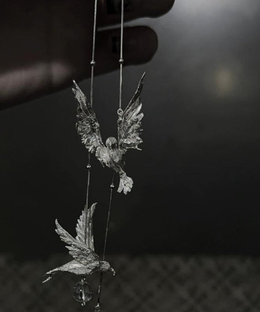 Tassel Drop Fine Earrings Sterling Silver Bird Silk Little