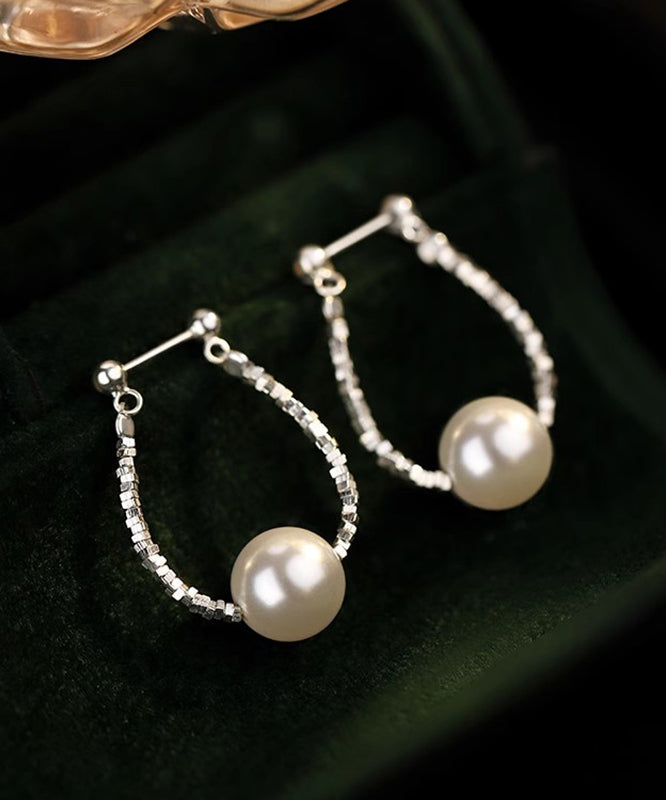 Broken Fine Hoop Silver Pearl Earrings Sterling Silk