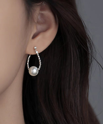 Broken Fine Hoop Silver Pearl Earrings Sterling Silk