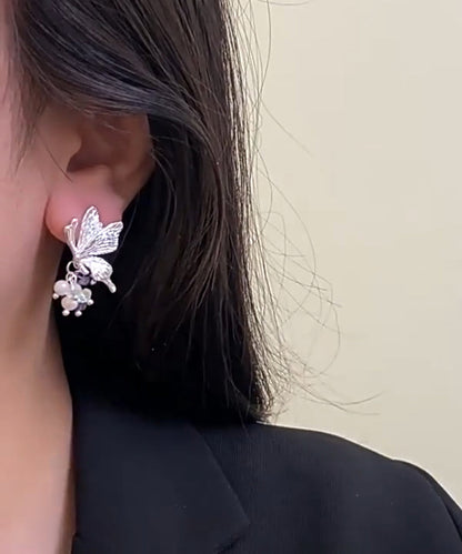 Earrings Tassel Fine Silver Butterfly Pearl Sterling Silk Stud