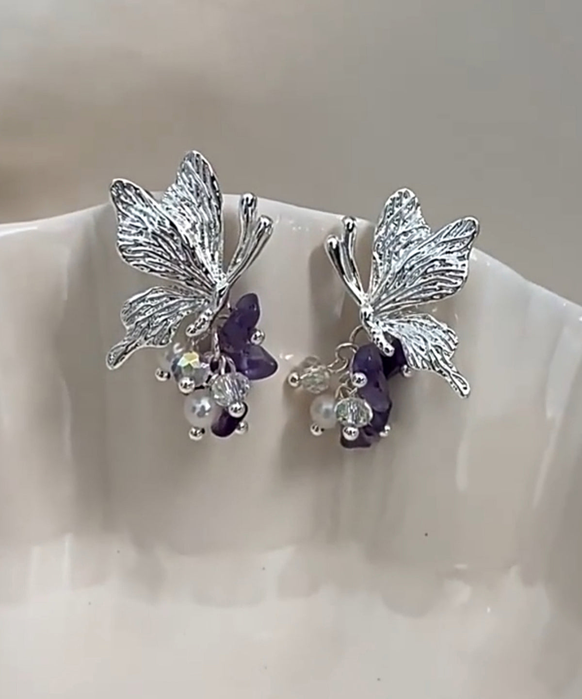 Earrings Tassel Fine Silver Butterfly Pearl Sterling Silk Stud