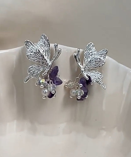 Earrings Tassel Fine Silver Butterfly Pearl Sterling Silk Stud