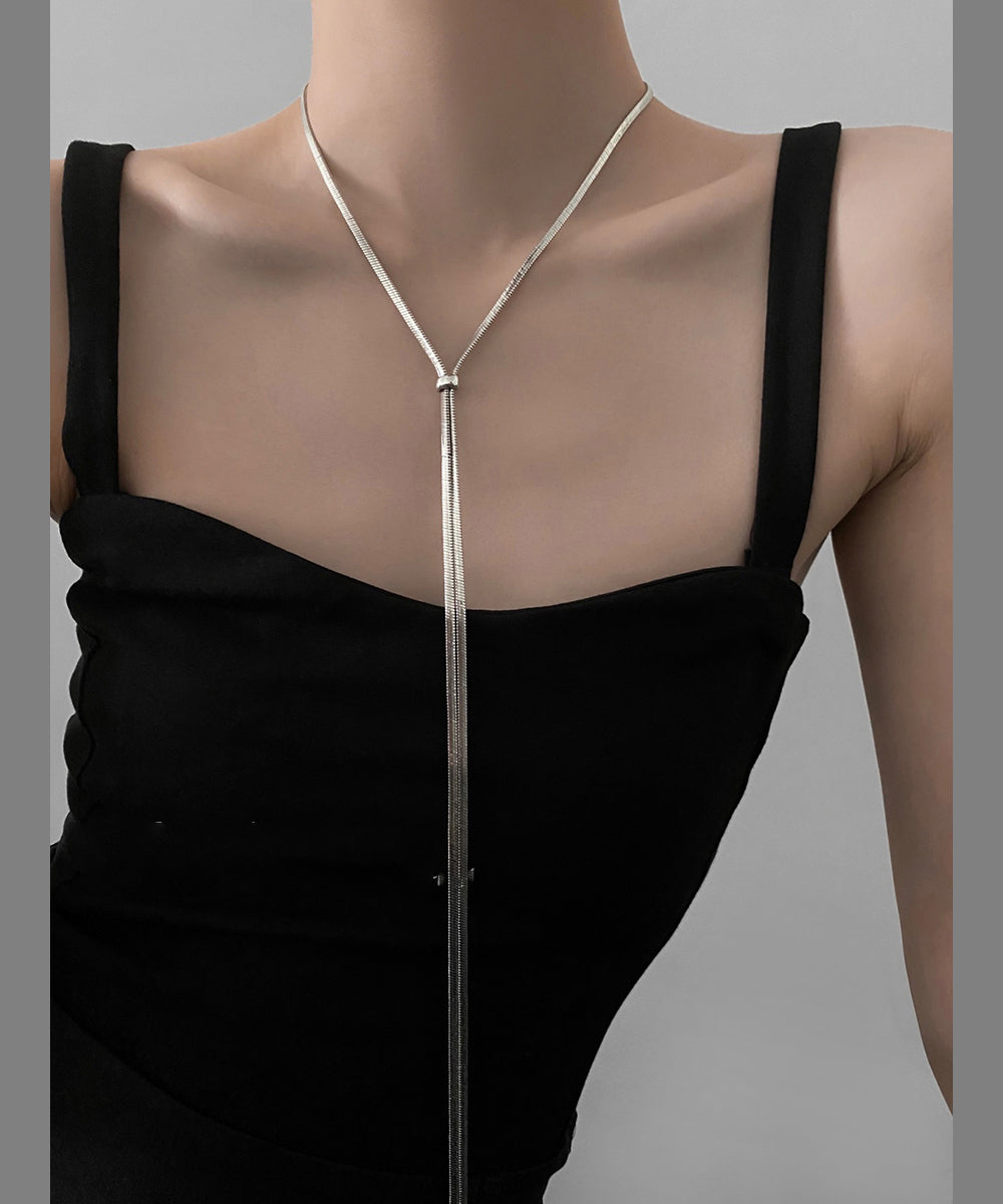 Collier long en soie fine et argent sterling avec tirette GEM590