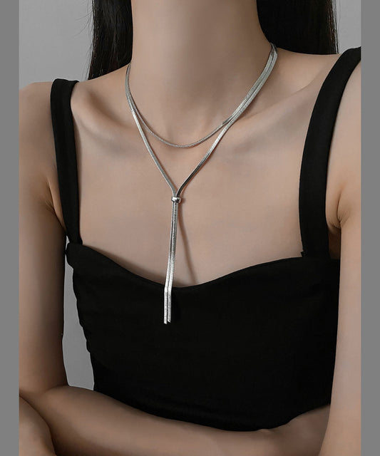 Collier long en soie fine et argent sterling avec tirette GEM590