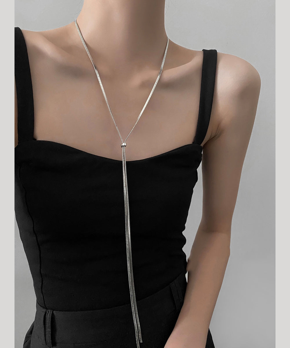 Collier long en soie fine et argent sterling avec tirette GEM590