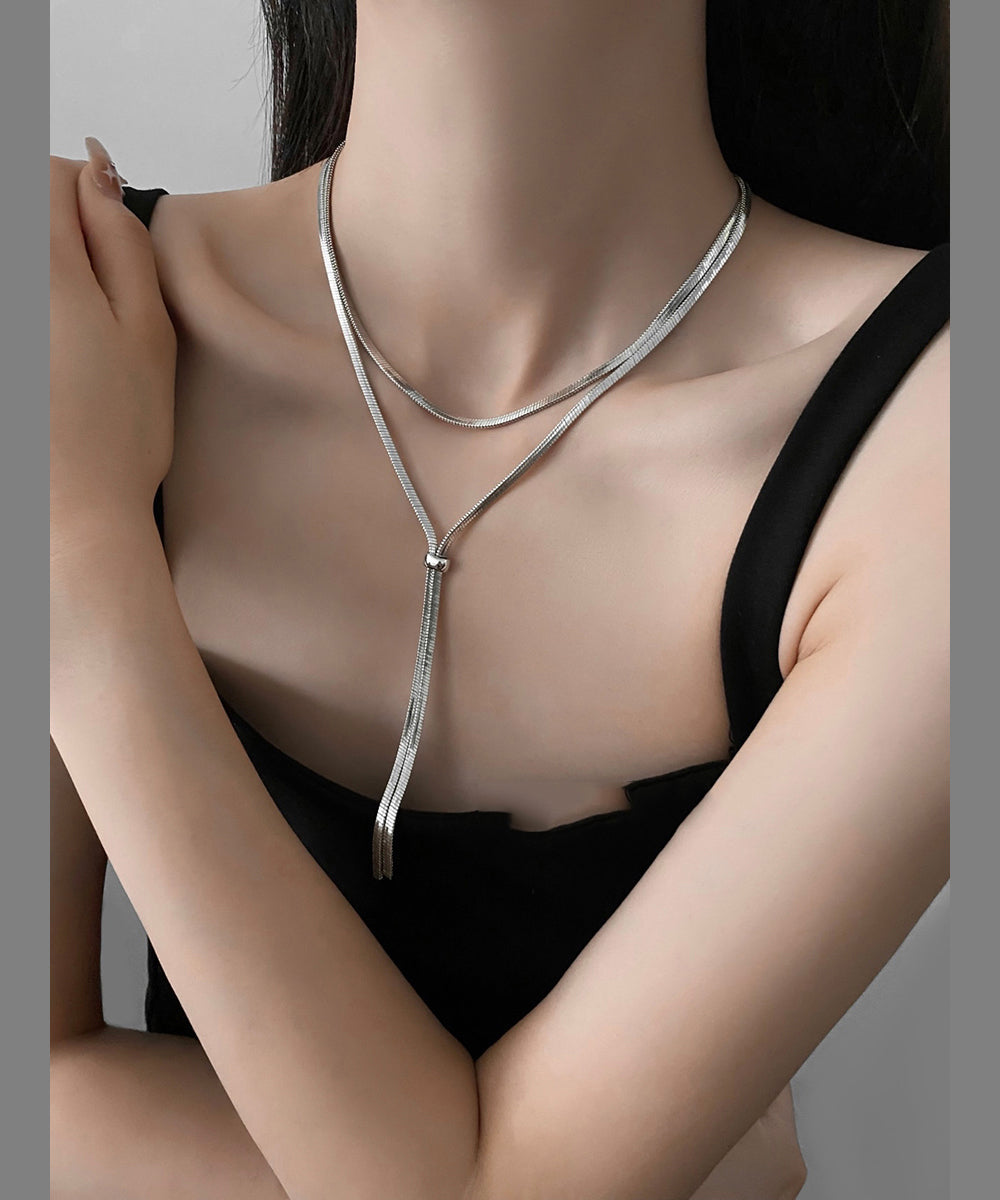 Collier long en soie fine et argent sterling avec tirette GEM590