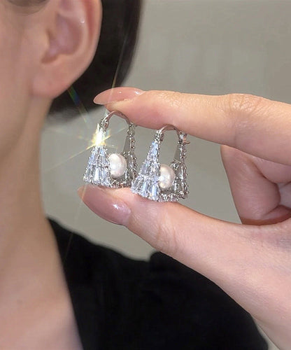 Handbag Hoop Silver Fine Sterling Pearl Silk Earrings Zircon