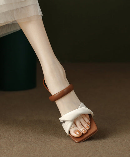 Leather Sandals Purple Fine Kitten Faux Splicing Slide Heels