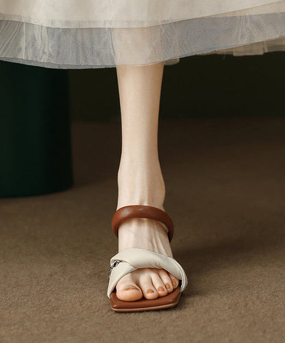 Leather Sandals Purple Fine Kitten Faux Splicing Slide Heels