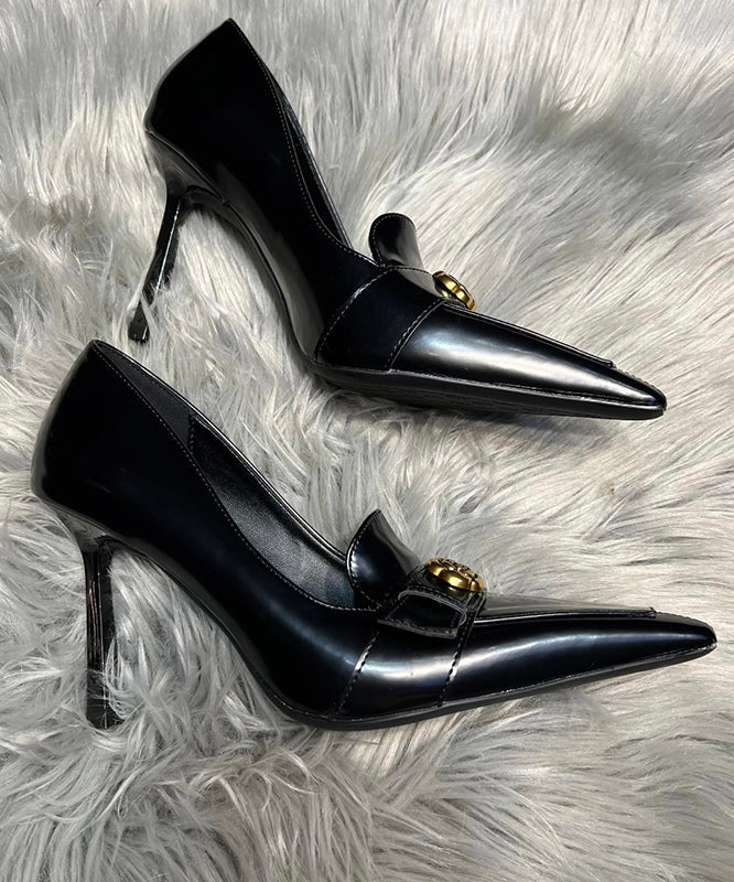 Toe Heels Fine Pointed High Stiletto Black Splicing Sheepskin
