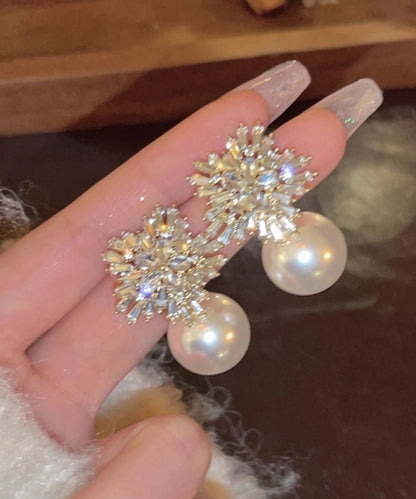 Snowflake Fine Earrings Alloy Pearl White Drop Zircon