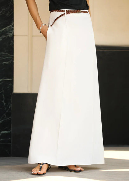 Skirts Fine Pockets Waist Summer High White Maxi