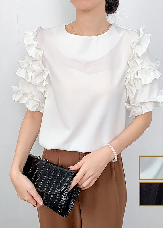 White Fine Shirt Summer Ruffled Chiffon