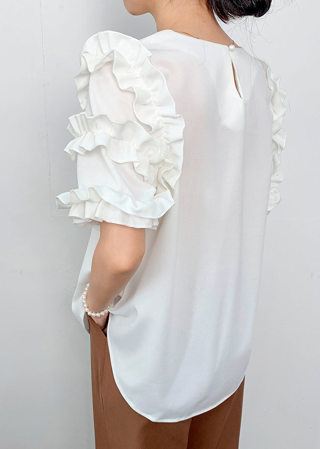 White Fine Shirt Summer Ruffled Chiffon