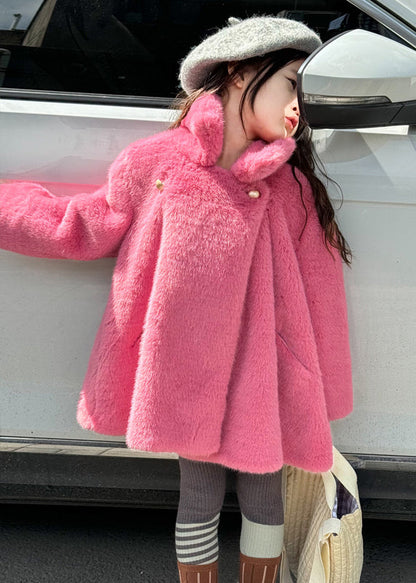 Fine White Stand Collar Pockets Girls Coats Winter TG018