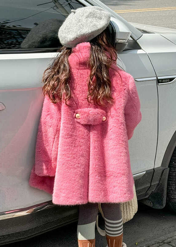 Fine White Stand Collar Pockets Girls Coats Winter TG018