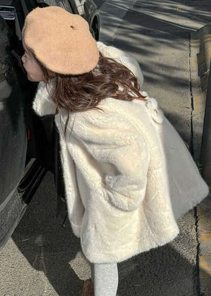 Fine White Stand Collar Pockets Girls Coats Winter TG018