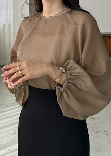 Fall Fitted Oversized UPF Brown 50+Shirts Chiffon