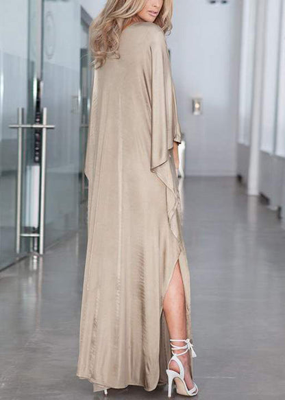 Dress Silk Open Holiday Khaki Oversized Fitted Side Batwing