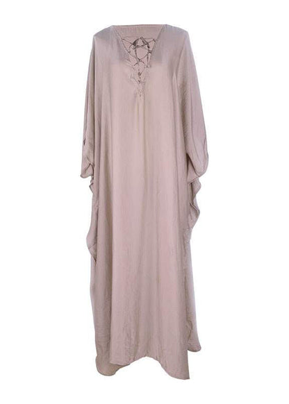 Dress Silk Open Holiday Khaki Oversized Fitted Side Batwing
