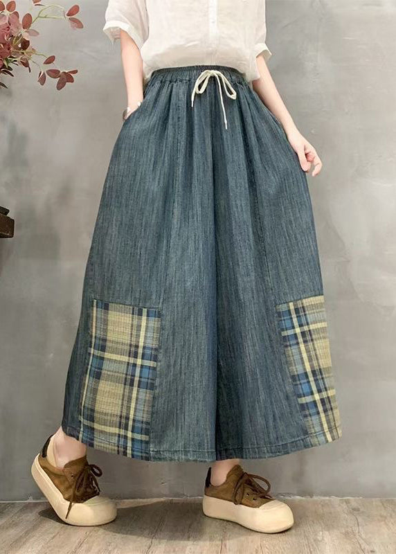 Denim Leg Pants Oversized Summer Wide Patchwork Plaid Fitted