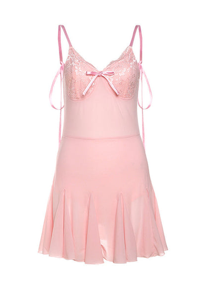 Backless Fitted Mini Lace Patchwork Summer Up Dresses Pink Tulle