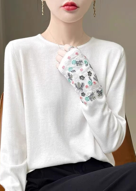 Pink Woolen Embroidered Fitted Spring Thin Sweaters