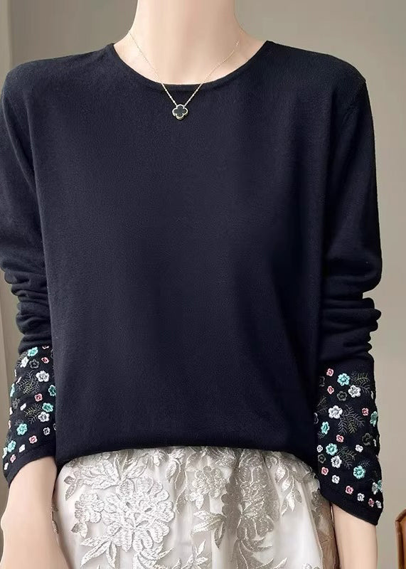 Pink Woolen Embroidered Fitted Spring Thin Sweaters