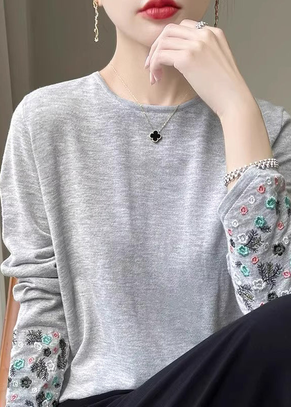 Pink Woolen Embroidered Fitted Spring Thin Sweaters