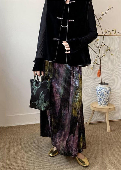 Fitted Purple Tie Dye Side Open Silk Velvet Skirts Spring YK002