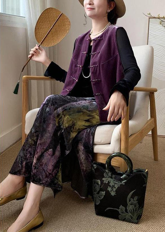 Fitted Purple Tie Dye Side Open Silk Velvet Skirts Spring YK002