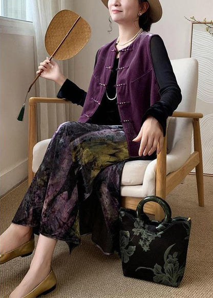 Fitted Purple Tie Dye Side Open Silk Velvet Skirts Spring YK002