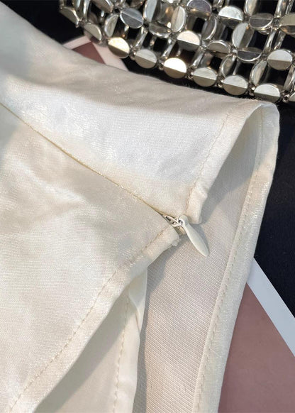 Floral Silk Square Beige Open Front Collar Summer Shirt