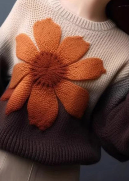 Pull en tricot confortable à dégradé de couleurs florales pour l'hiver WK037